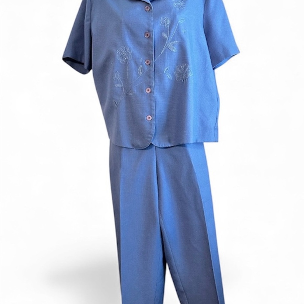 Blue Women's Two-Piece Short Sleeve Top & Pants Set